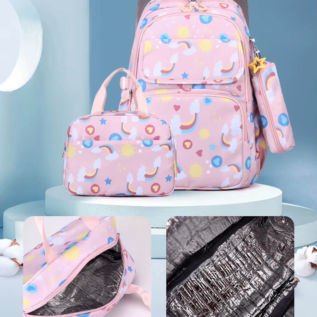 Girls pastel rainbow backpack with matching insulated  lunch bag