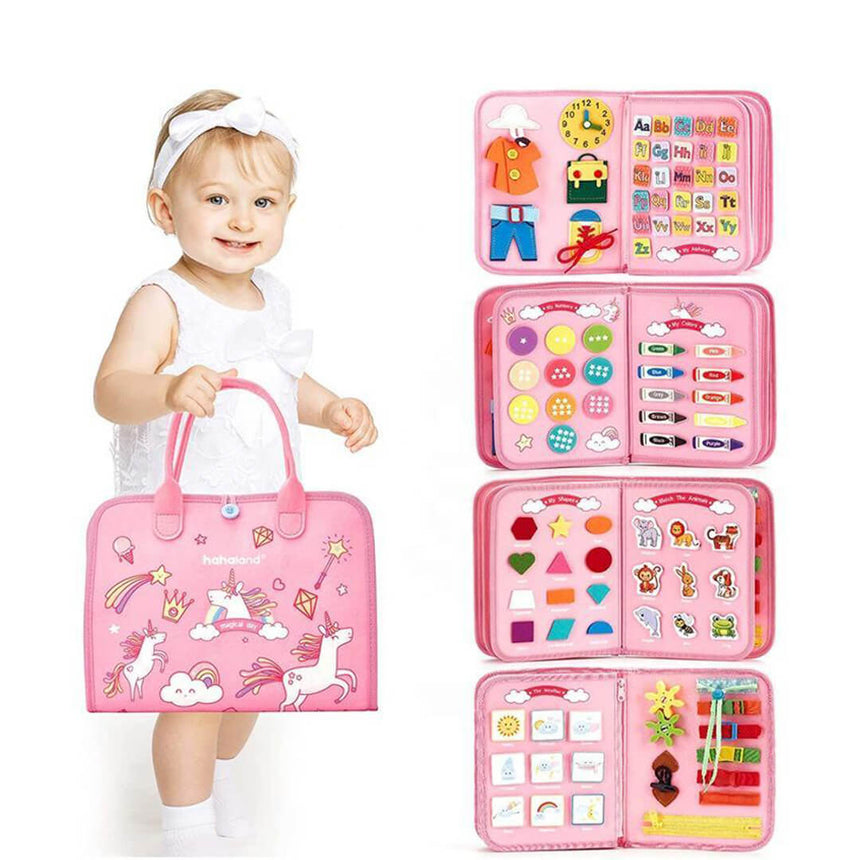 Pink Unicorn toddler travel busy board