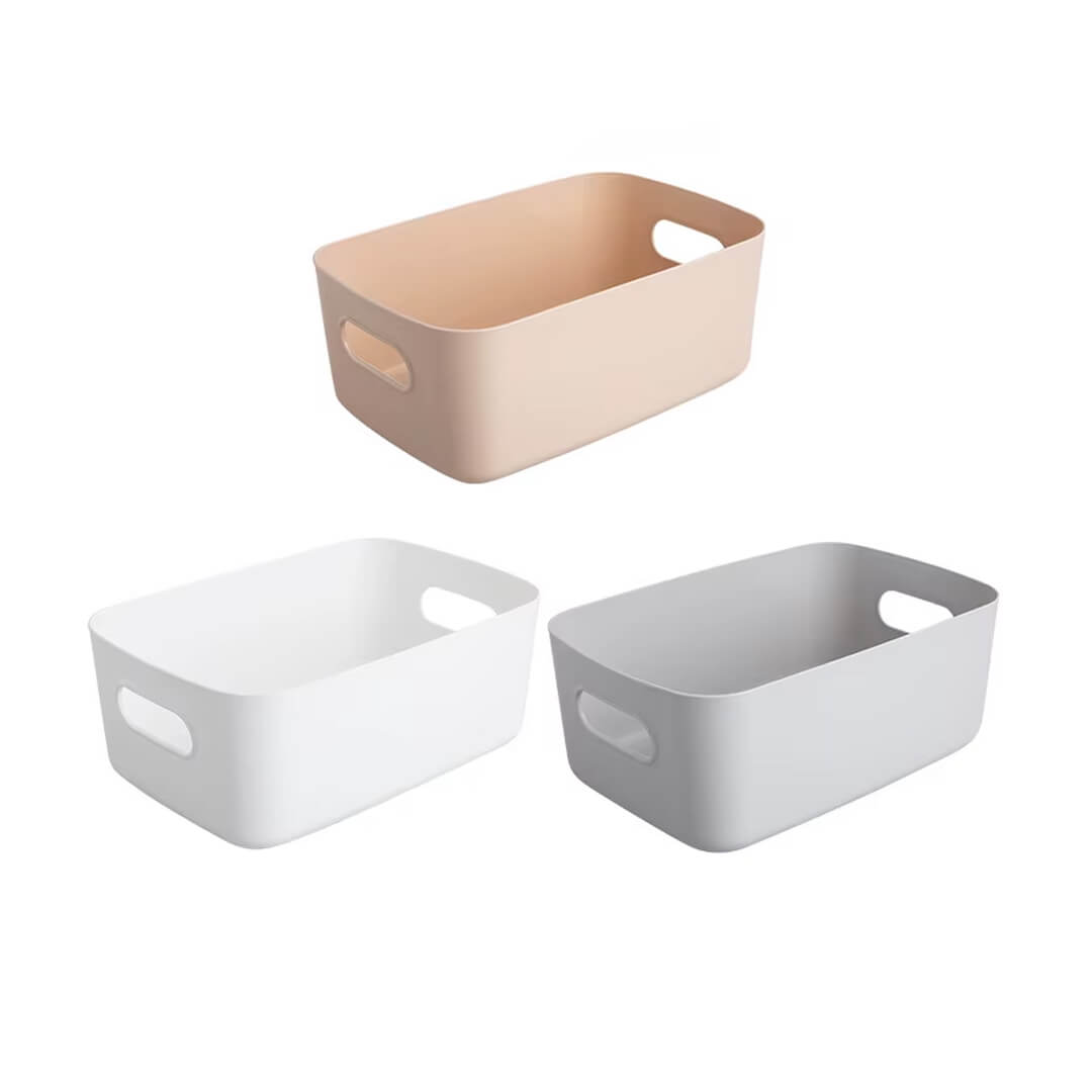 Plastic storage basket with handles for home organization