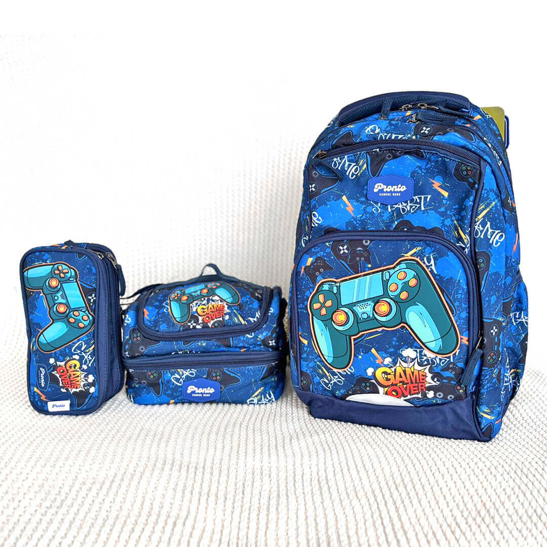 Front view of 3-piece Pronto PlayStation school bag set