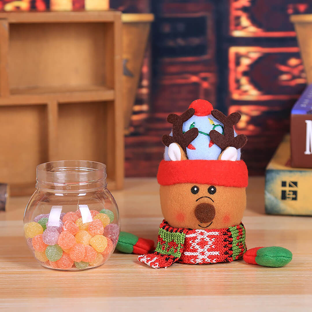 Plush Reindeer candy jar with removable lid for holding holiday treats