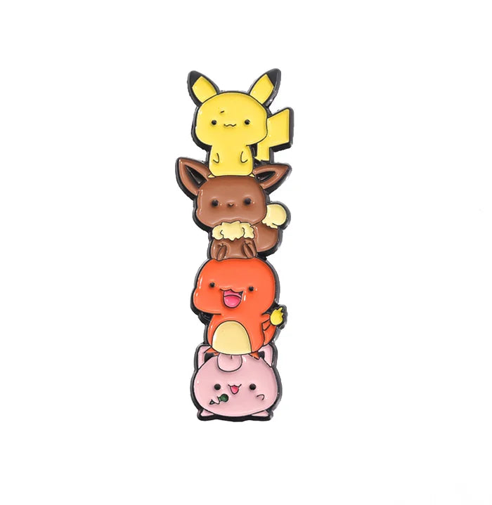 Stack of four cartoon characters on a white background