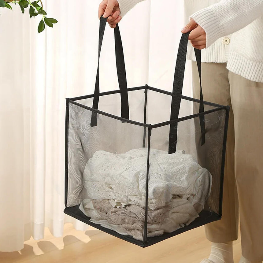 Cube pop-up mesh laundry basket, black