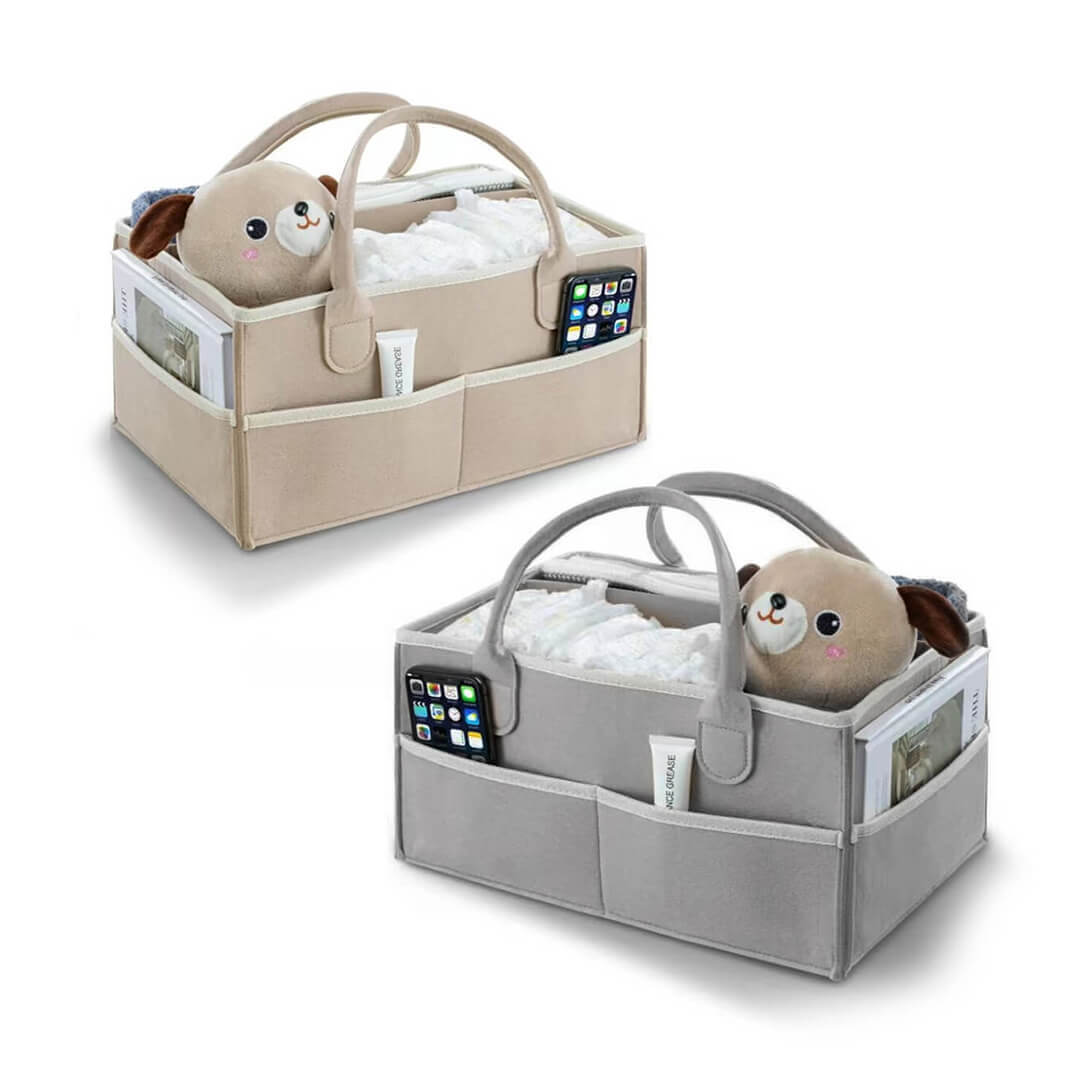 Diaper and baby accessories felt organizer in grey and beige