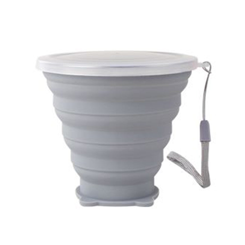 Portable Collapsible Silicone Cups with Lids grey