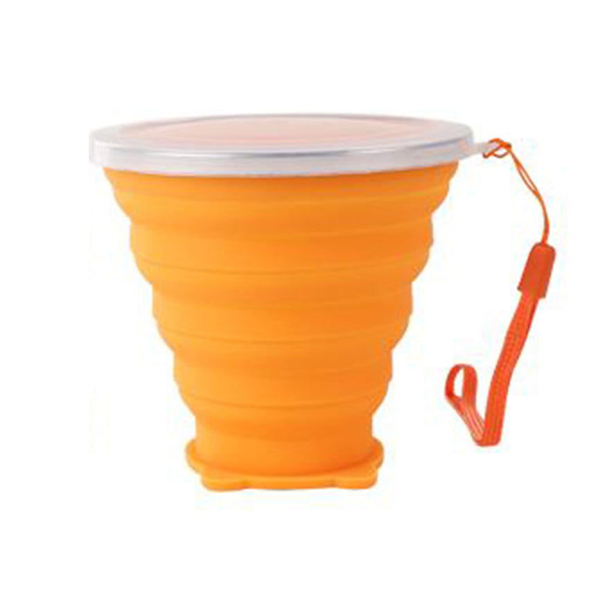 Portable Collapsible Silicone Cups with Lids orange