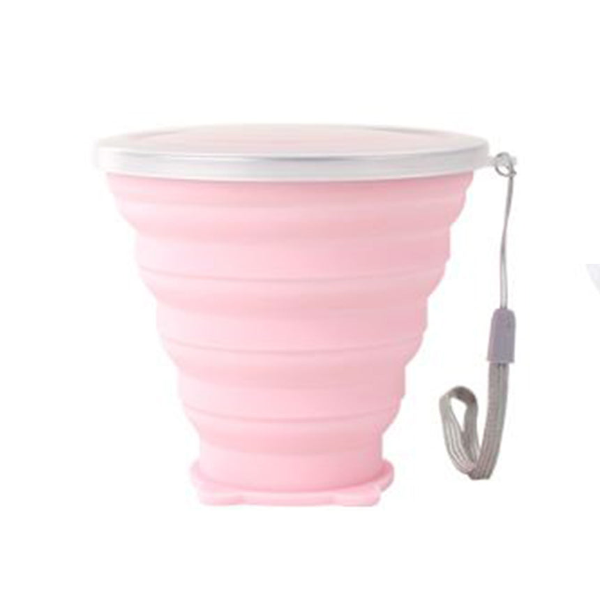 Portable Collapsible Silicone Cups with Lids pink