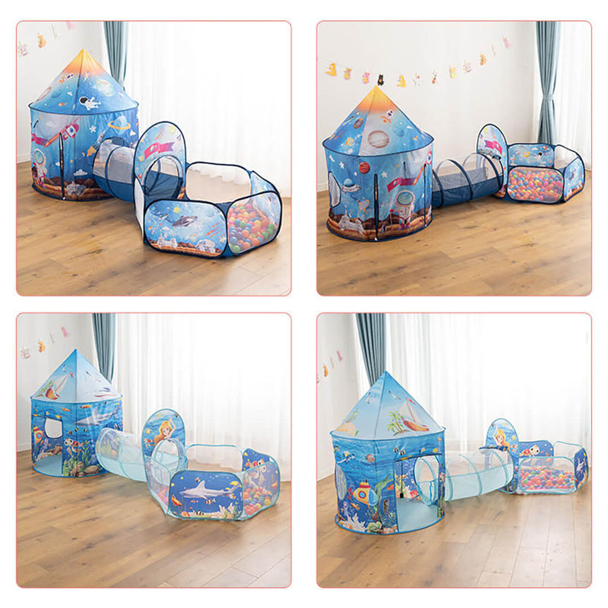 Portable Foldable 3 in 1 Kids Tent - Space & Planets Theme
