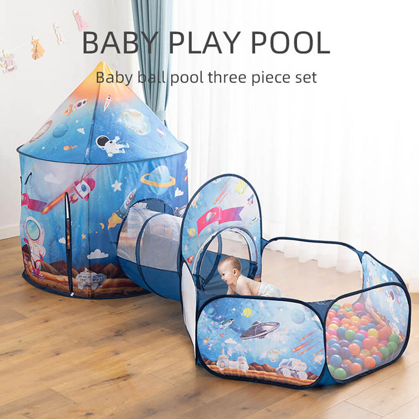Portable Foldable 3 in 1 Kids Tent - Space & Planets Theme