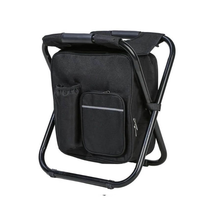 Portable Folding Camp Chair with Built-In Cooler Bag Black