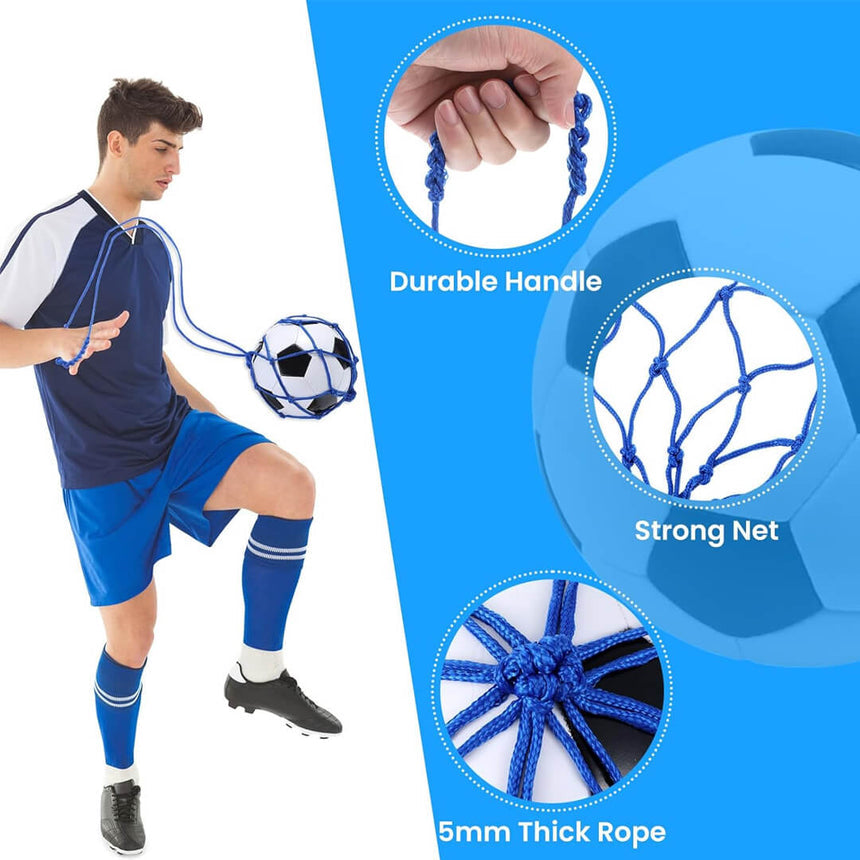 Soccer training ball holder with strong net and durable handle.