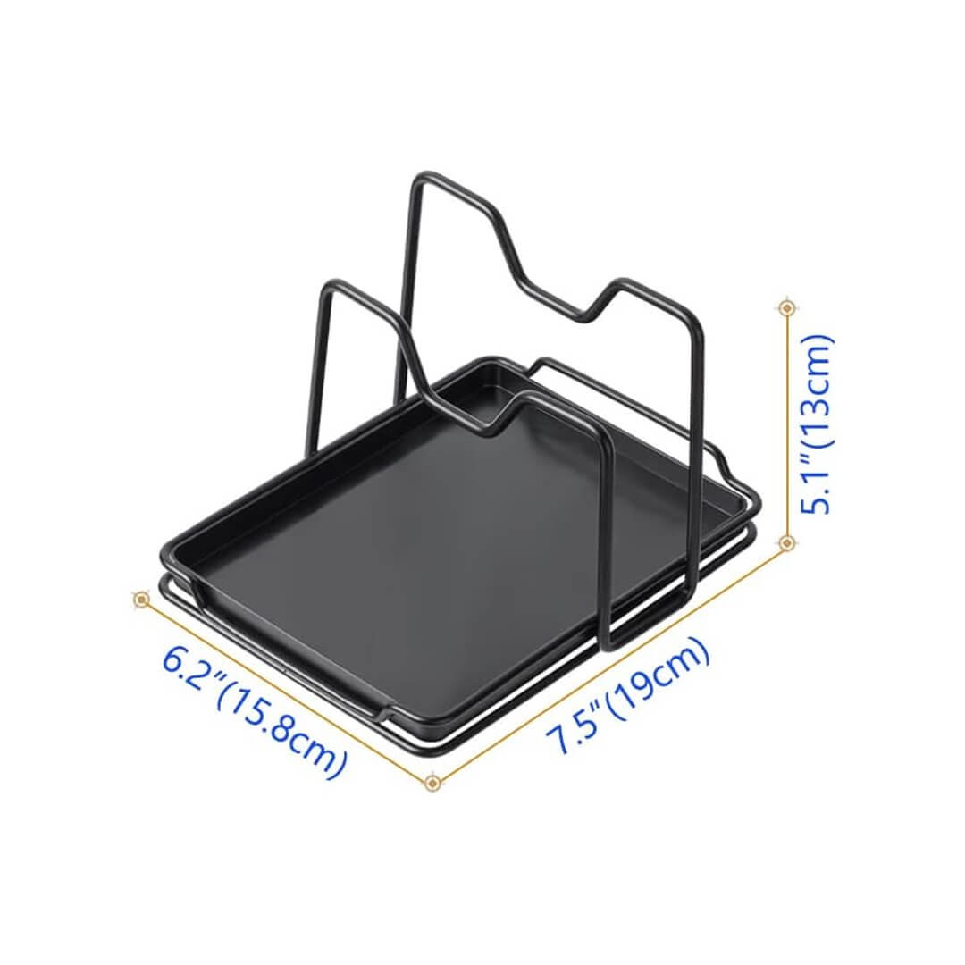 Kitchen lid holder stand with removable plastic drip tray