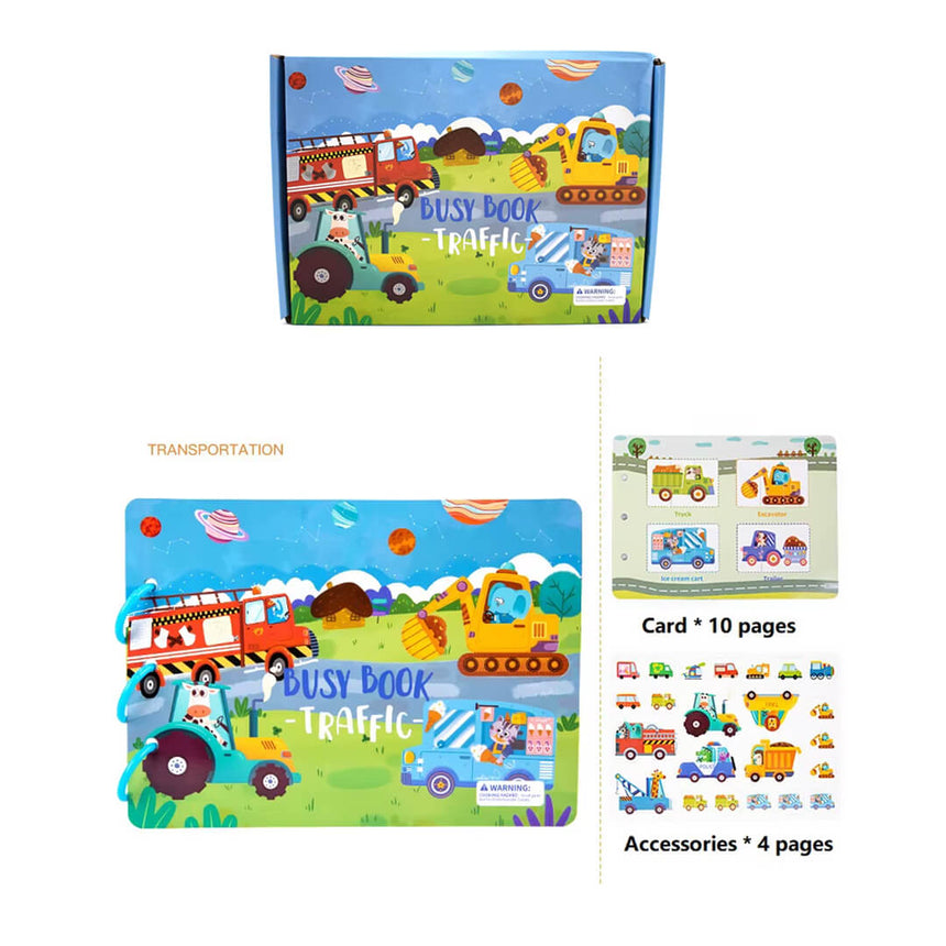 Children's busy book set with transportation theme, 10 pages A4 size