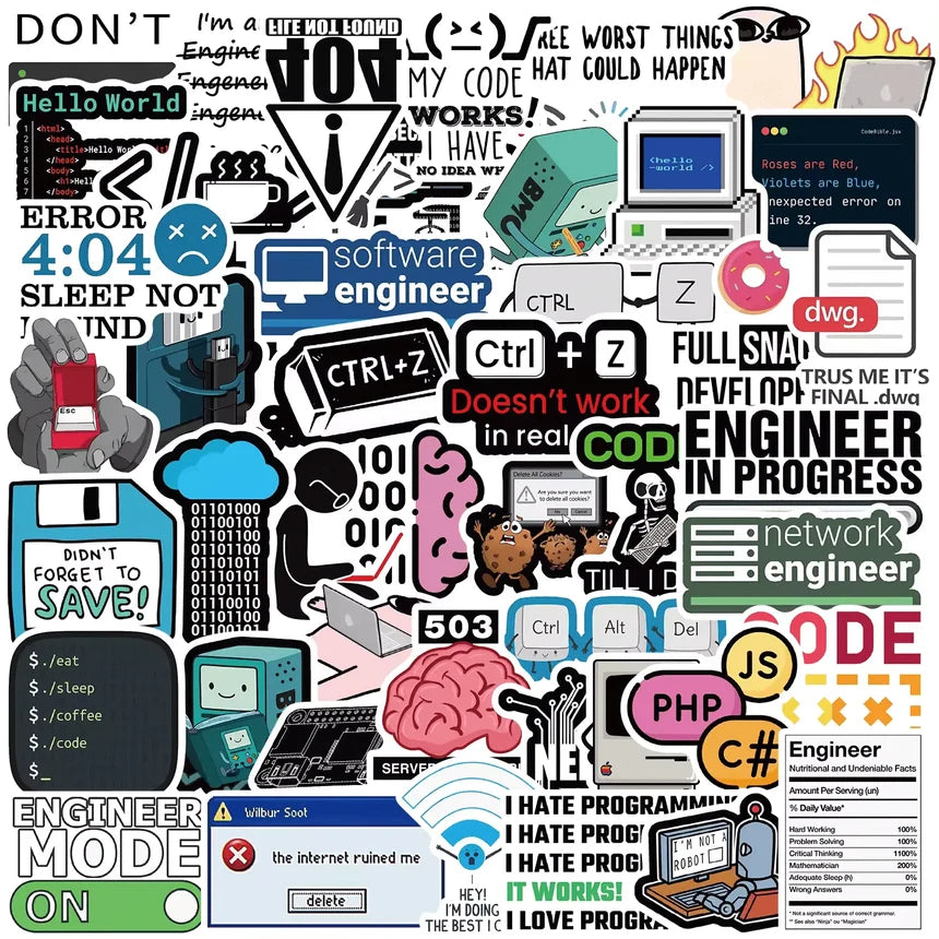 Programming and Coding Sticker Set of 50 pieces