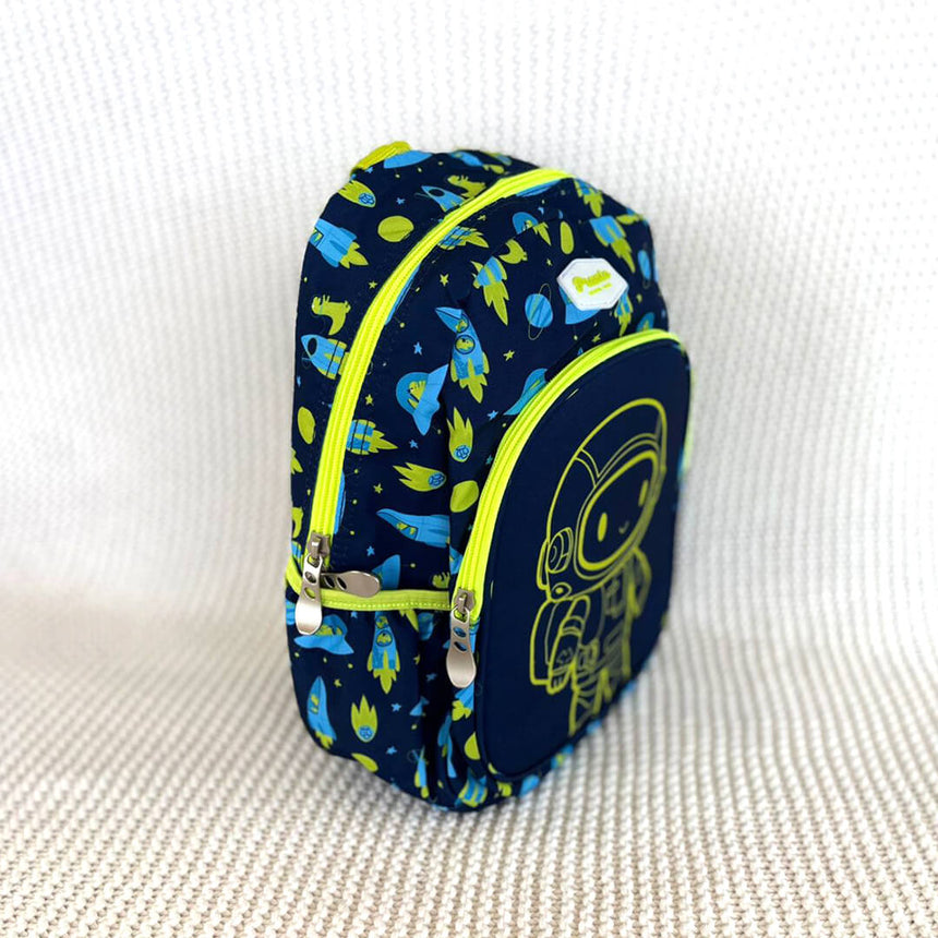 Durable preschool backpack with space print and side pockets
