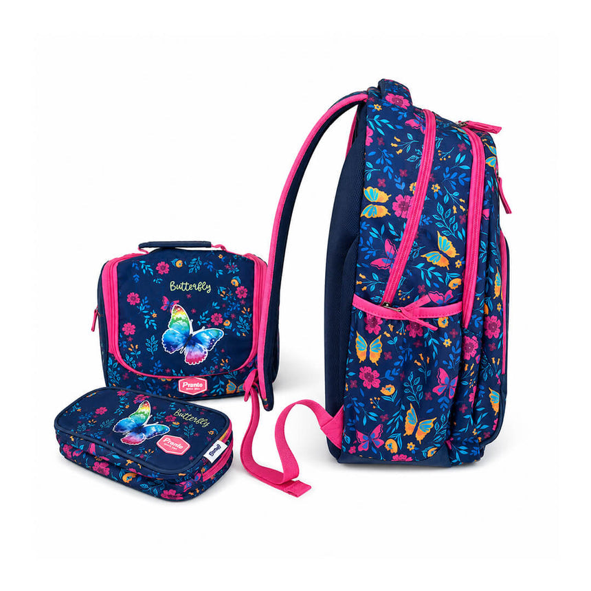 Waterproof school bag with butterfly-themed, side angle