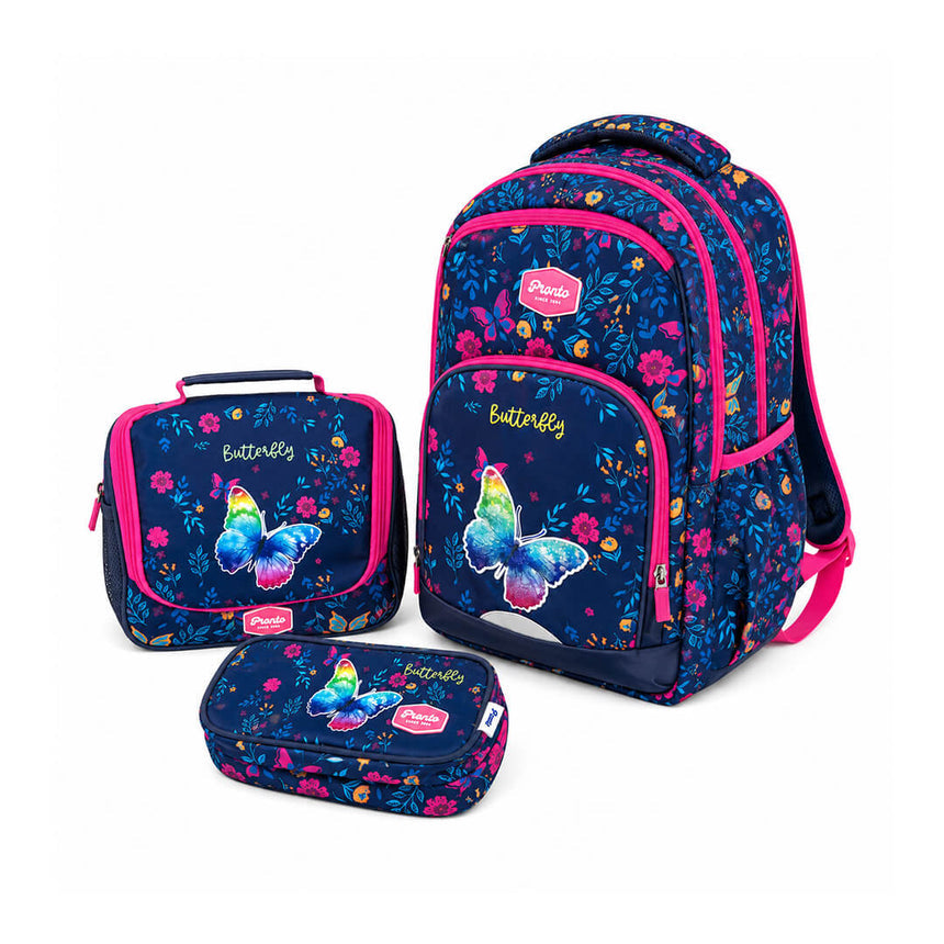 18-inch butterfly backpack set for girls with lunch bag and pencil case