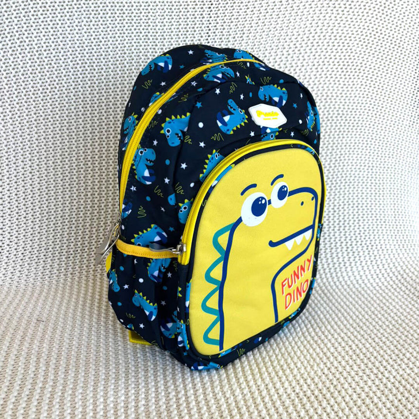 Preschool backpack with fun dino print and side pockets