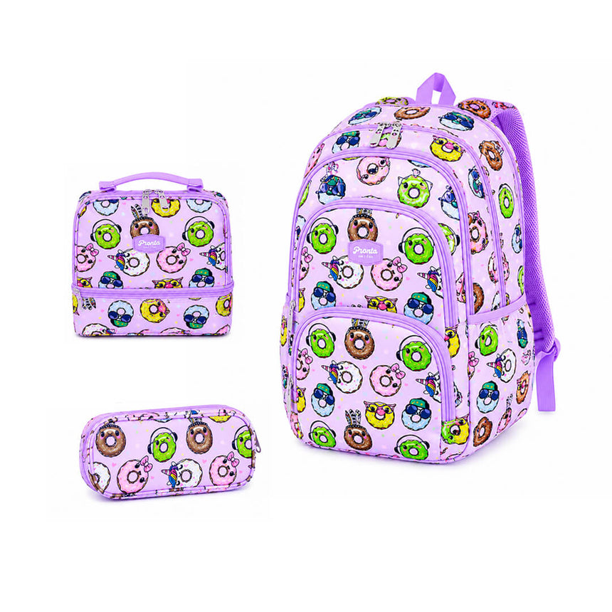 Donut-themed backpack set for girls in  grades 4 to 9