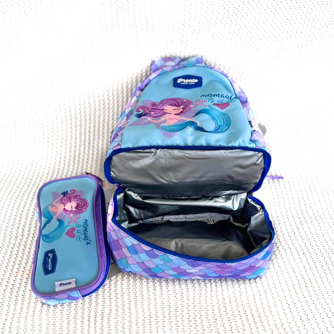 Pronto Mermaid kindergarten Backpack with Lunch Section & pencil case
