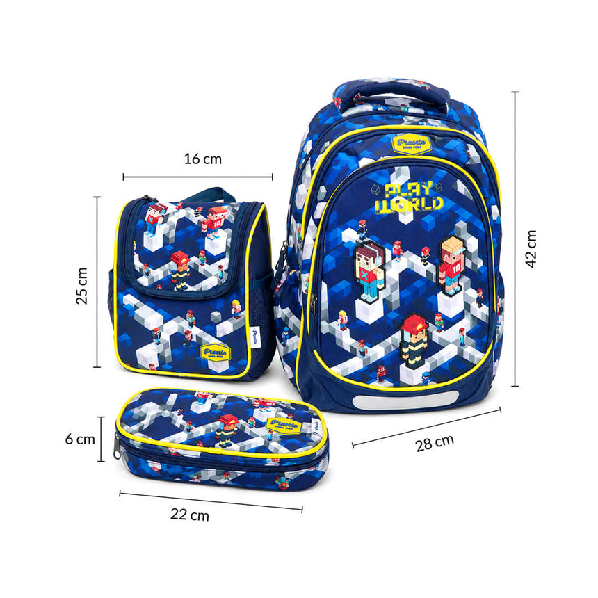 Pronto Roblox backpack with neon trim and matching accessories, dimensions