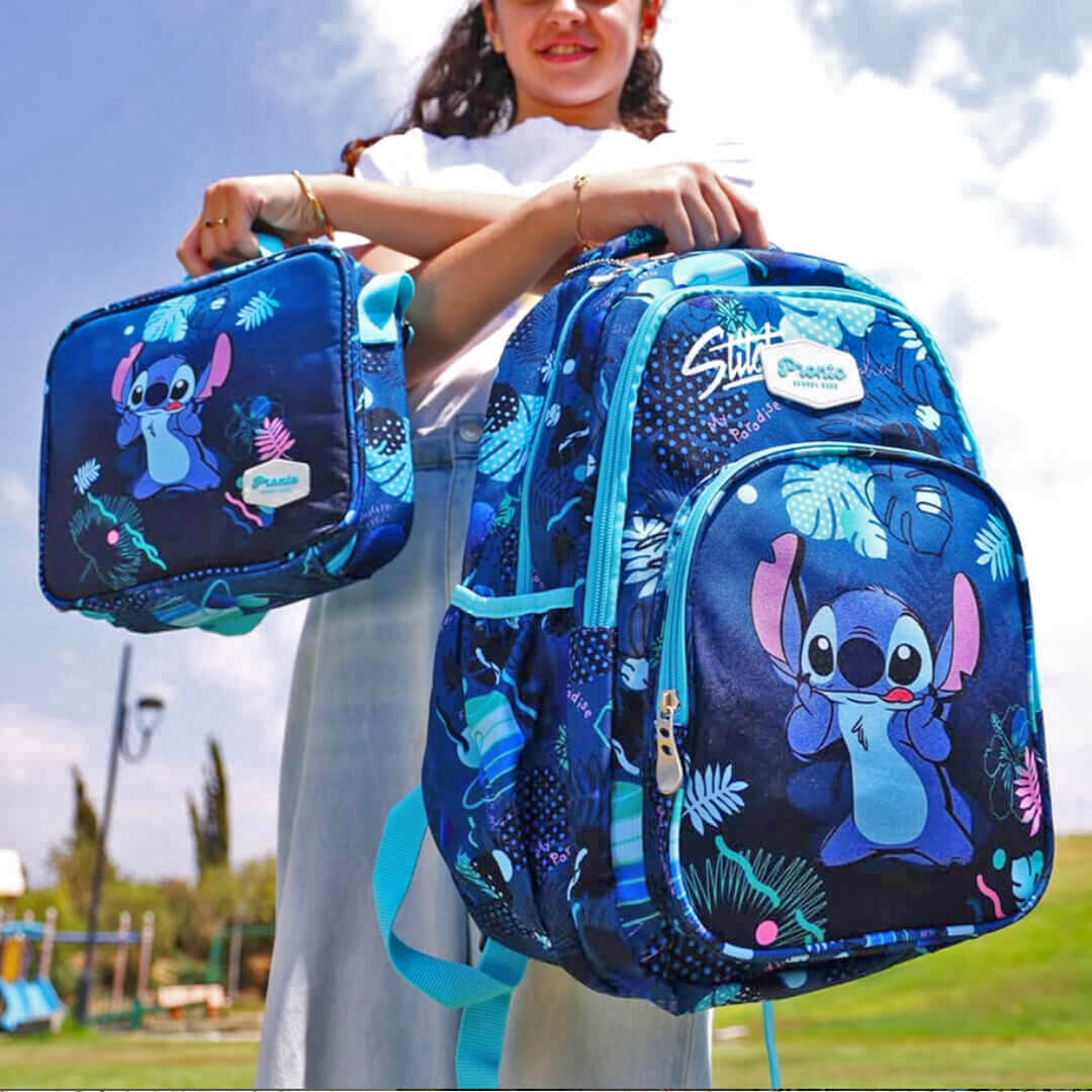 Stitch backpack set for school with lunch bag and pencil case