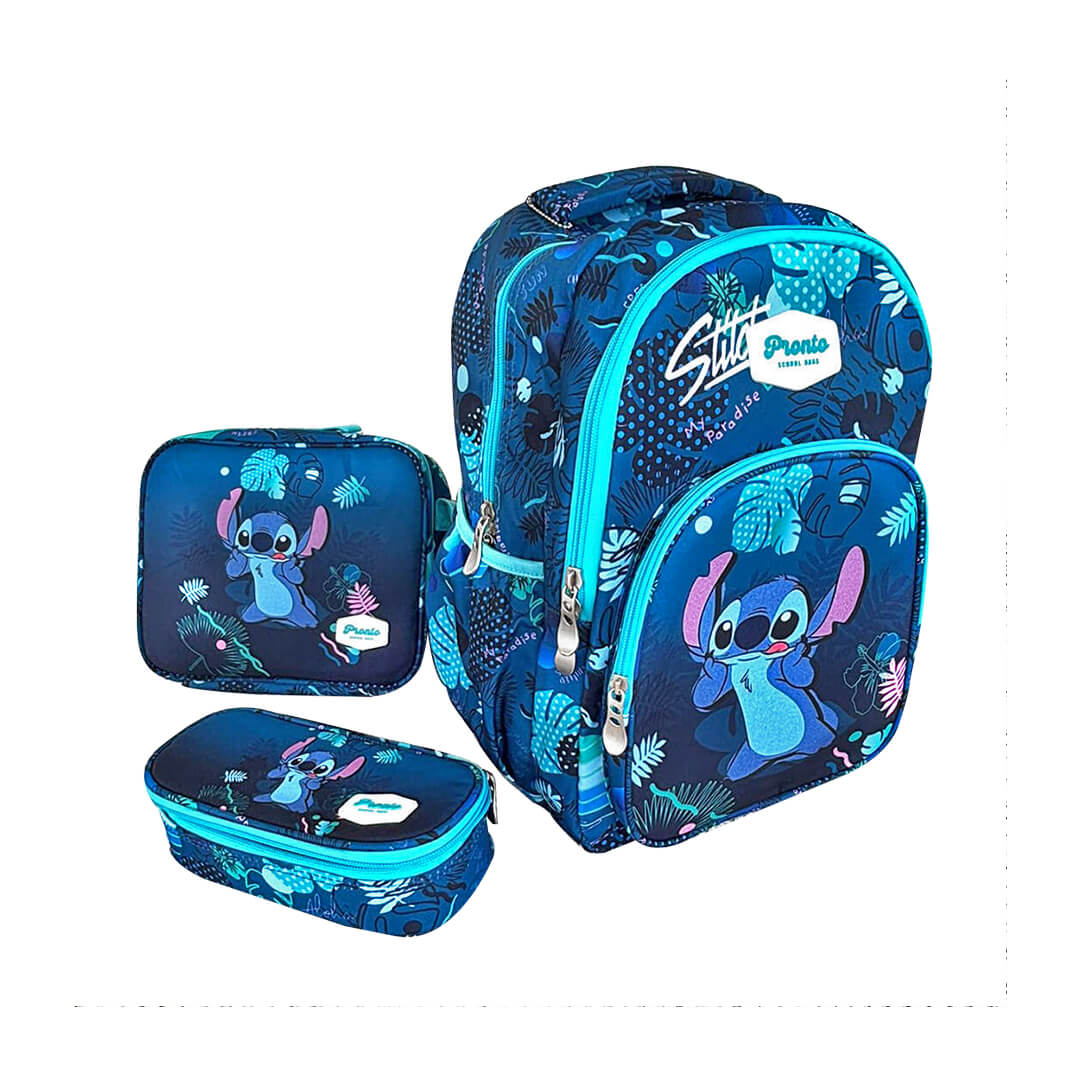 Blue Stitch-themed school bag set for kids in Grades 1 to 4