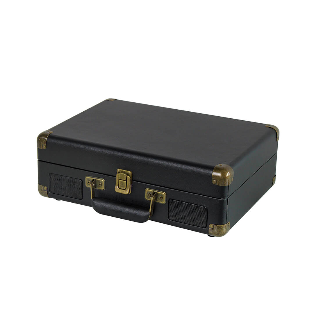 PU Leather Deluxe Turntable Record Player - Brown & Black