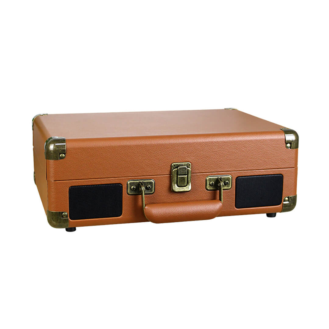 PU Leather Deluxe Turntable Record Player - Brown & Black