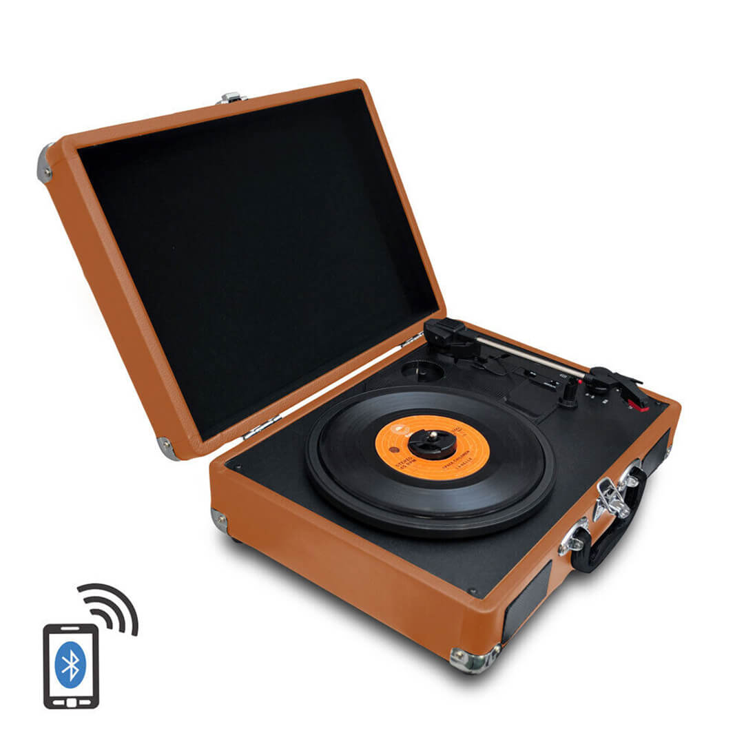 PU Leather Deluxe Turntable Record Player - Brown & Black