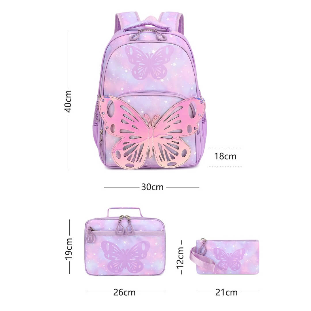 Butterfly backpack set with lunch bag & pencil case  for grade 1 to 4