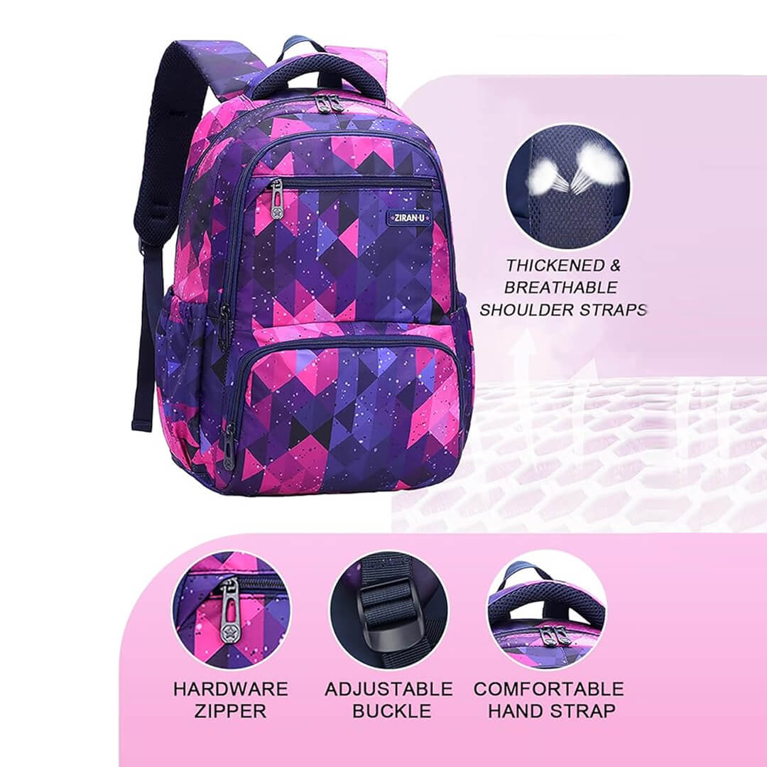 Purple geometric school bag set 3-piece for grade 4 to 12