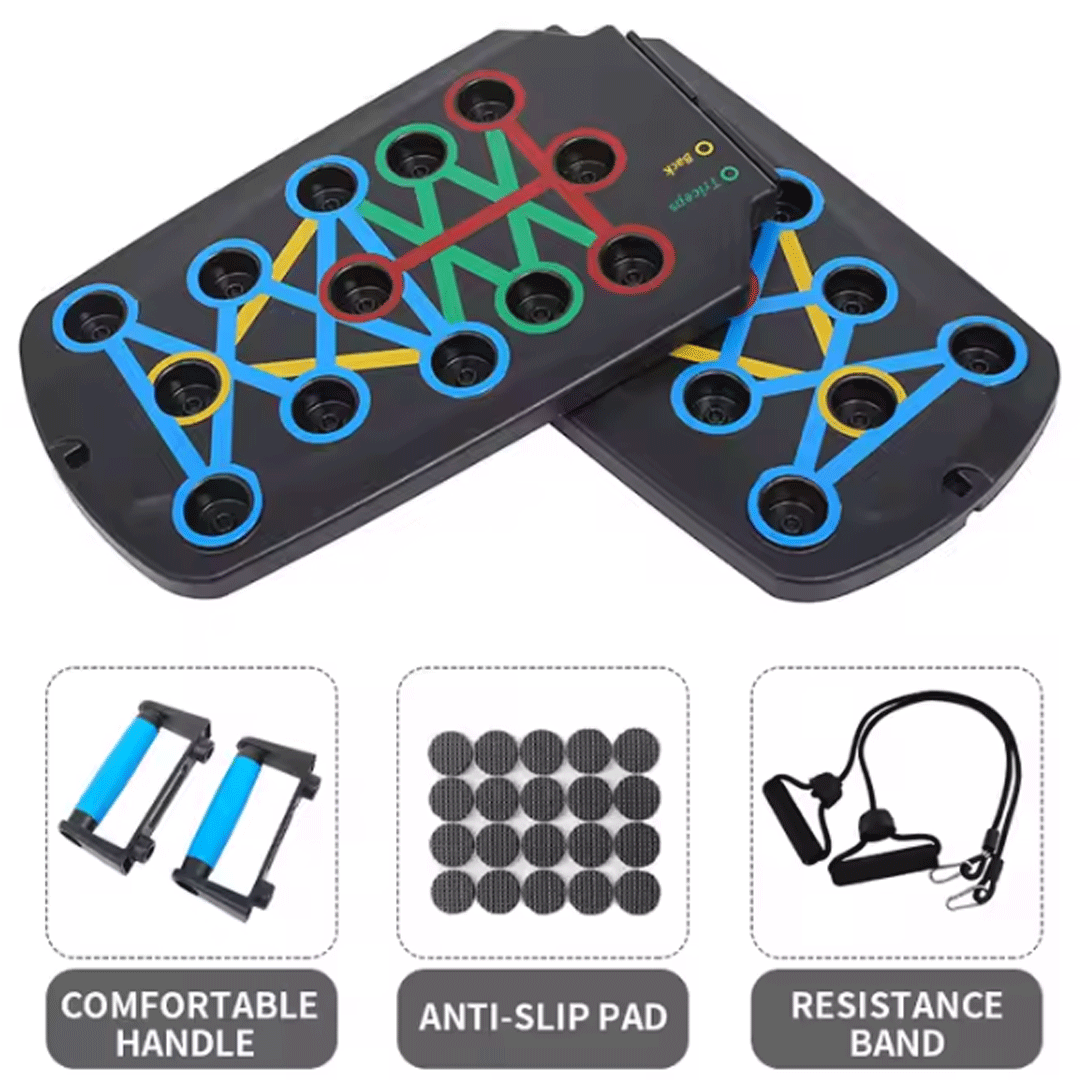 Foldable Push-Up Board With Resistance Bands