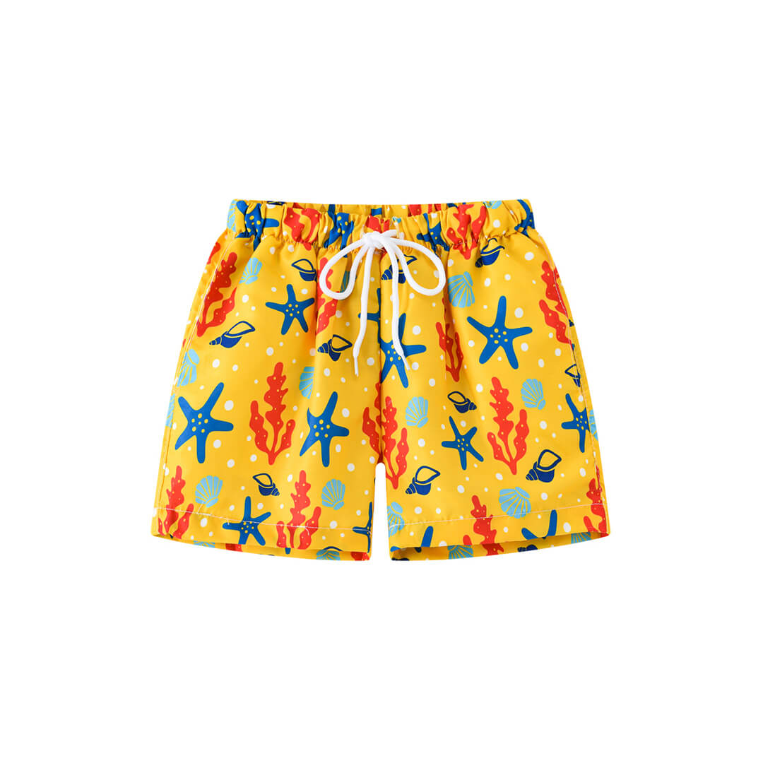Kids swim trunks with sea star print colorful design