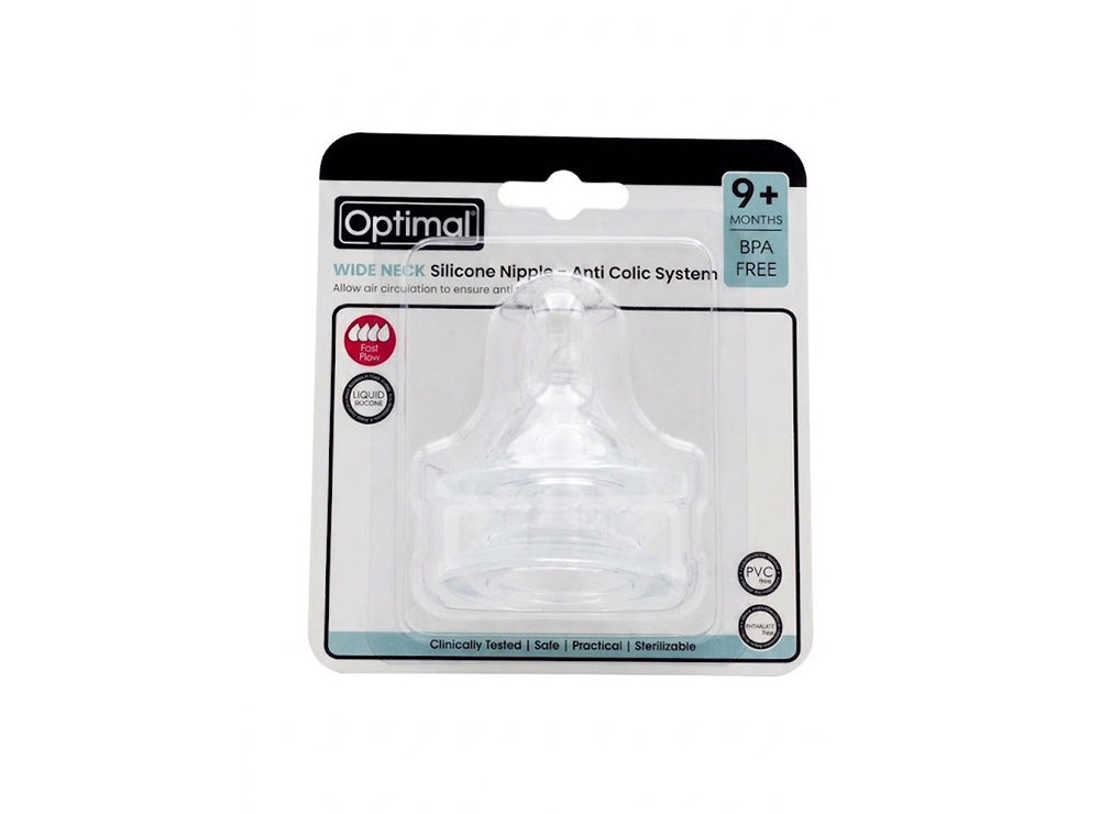 Optimal Wide Neck Silicone Nipple Fast Flow 9M+ 1164 2 Pieces