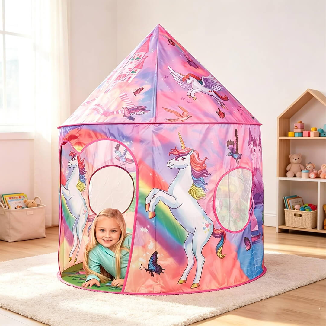 Portable foldable rainbow unicorn play tent for kids