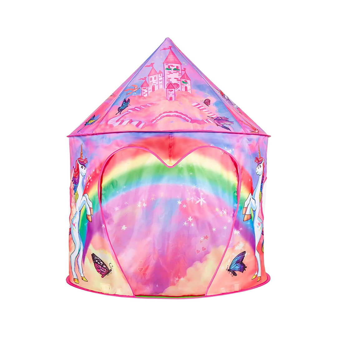 Colorful rainbow unicorn kids play tent, foldable and portable with a pouch