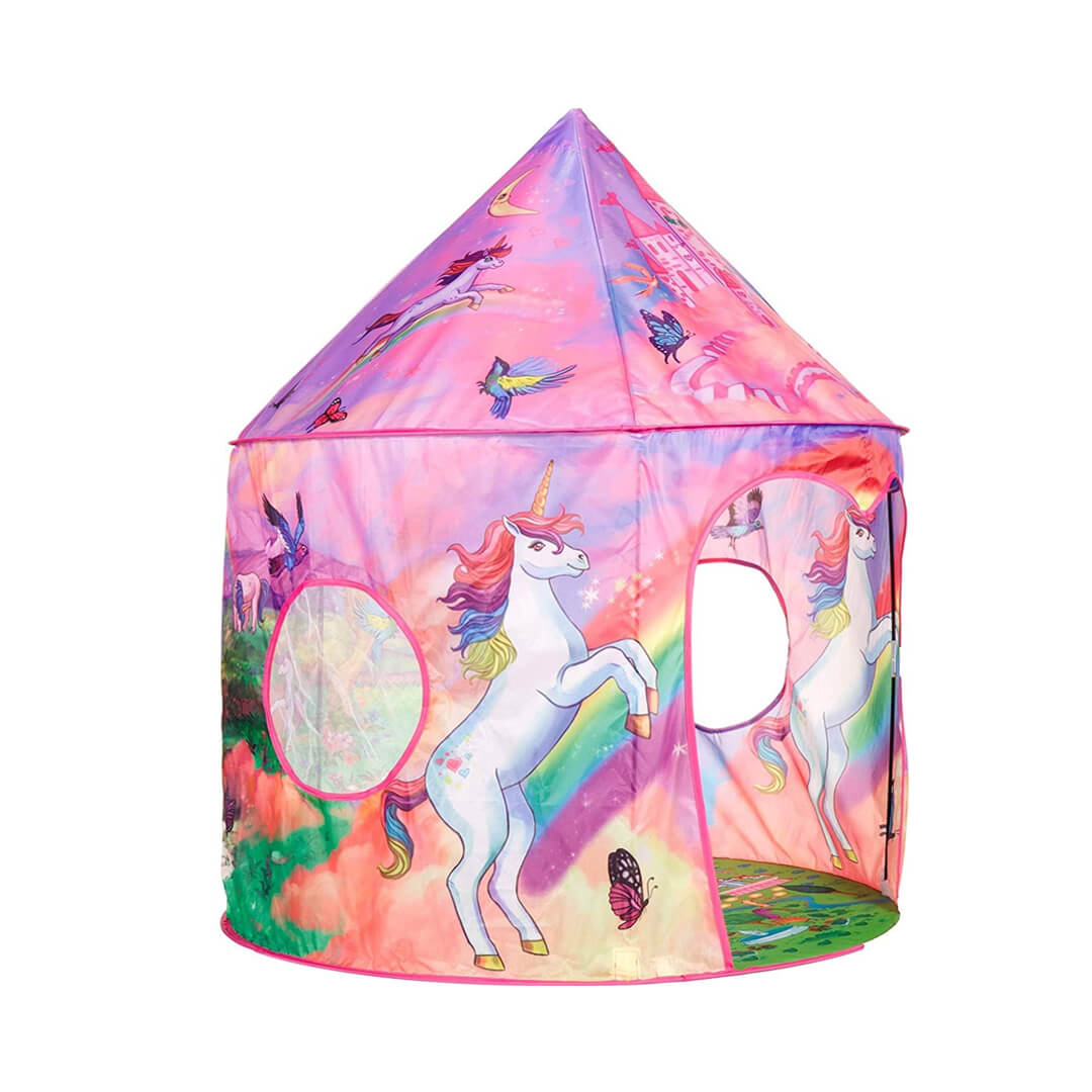 Colorful unicorn kids' tent with round mesh sea-through windows