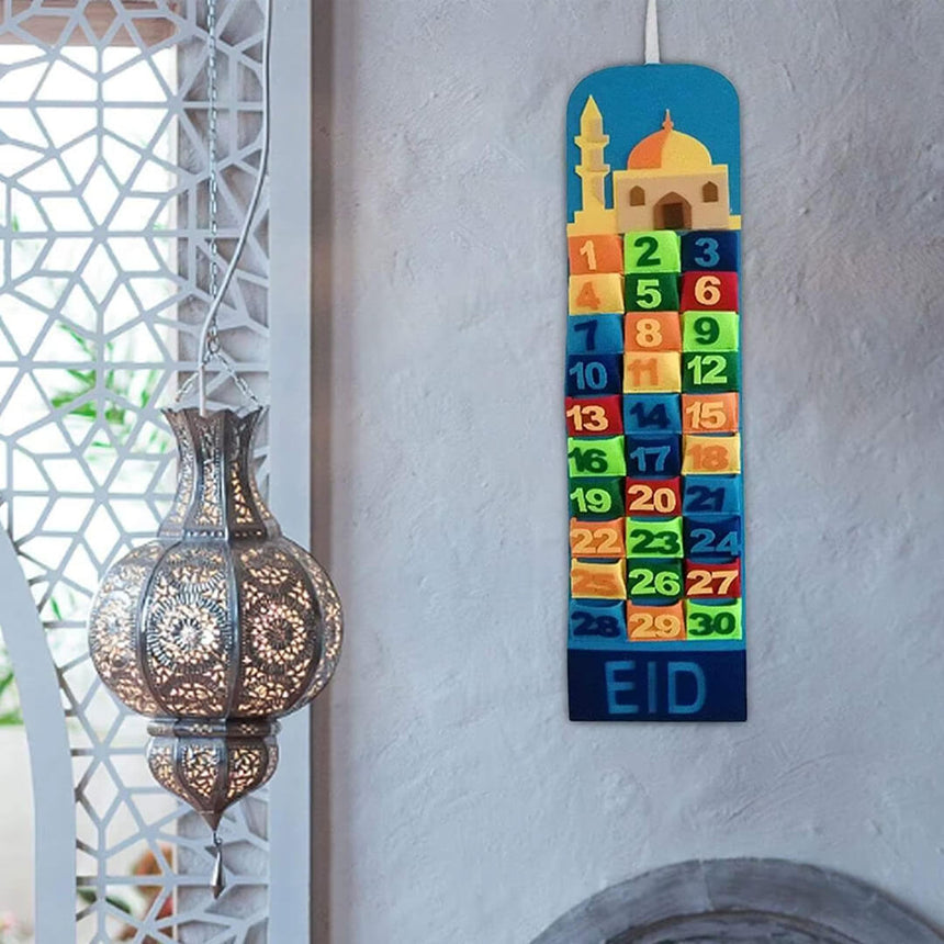 Ramadan countdown calendar for kids with felt gift pockets