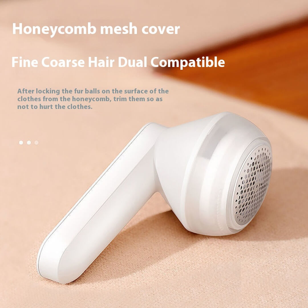 White portable electric lint remover with USB cable for sweater