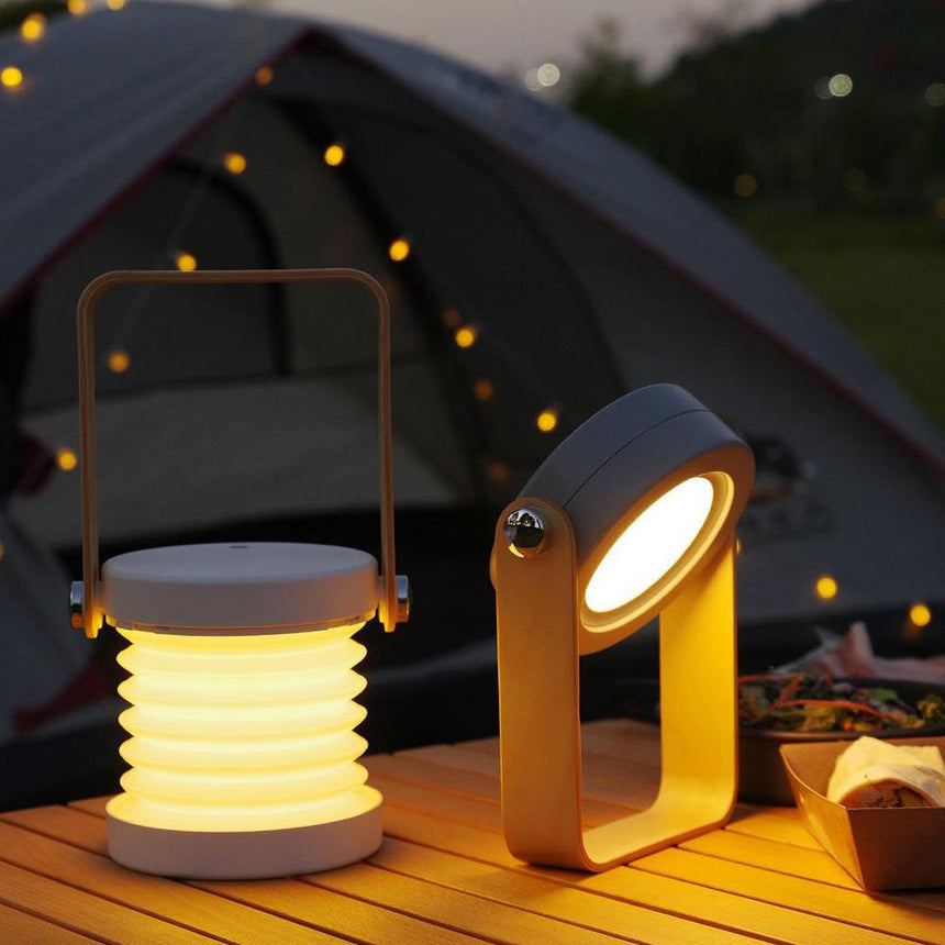 Rechargeable foldable LED table lamp with wooden handle