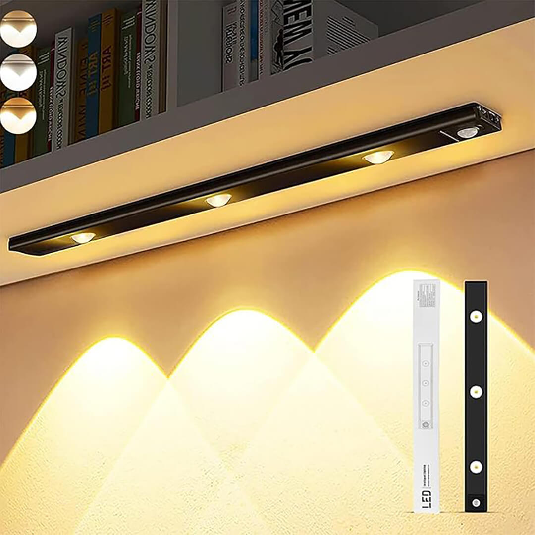 Rechargeable Motion Sensor LED Cabinet Light – 30 & 60 cm 30cm (Black Silver)