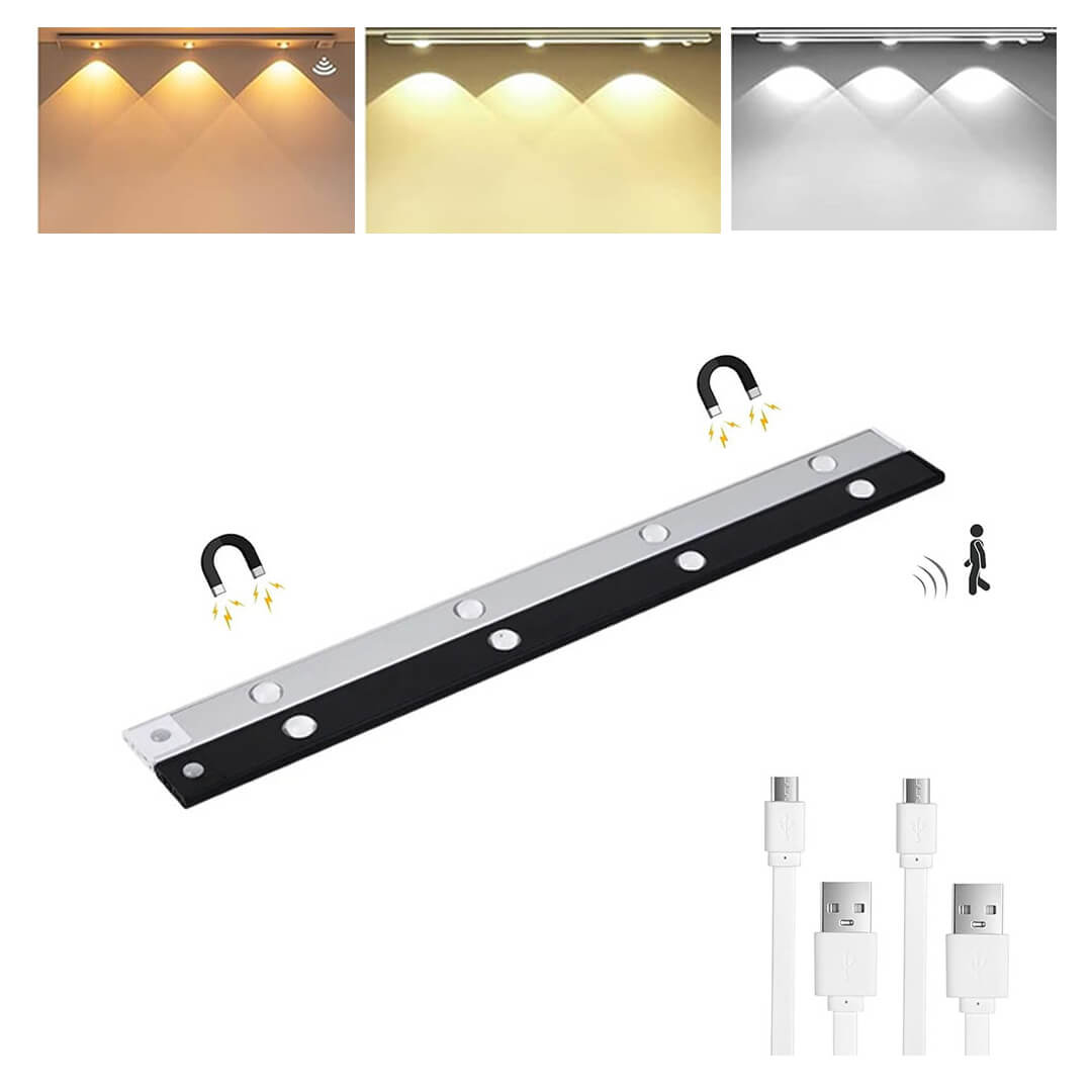 Rechargeable Motion Sensor LED Cabinet Light – 30 & 60 cm 60cm (Black Silver)