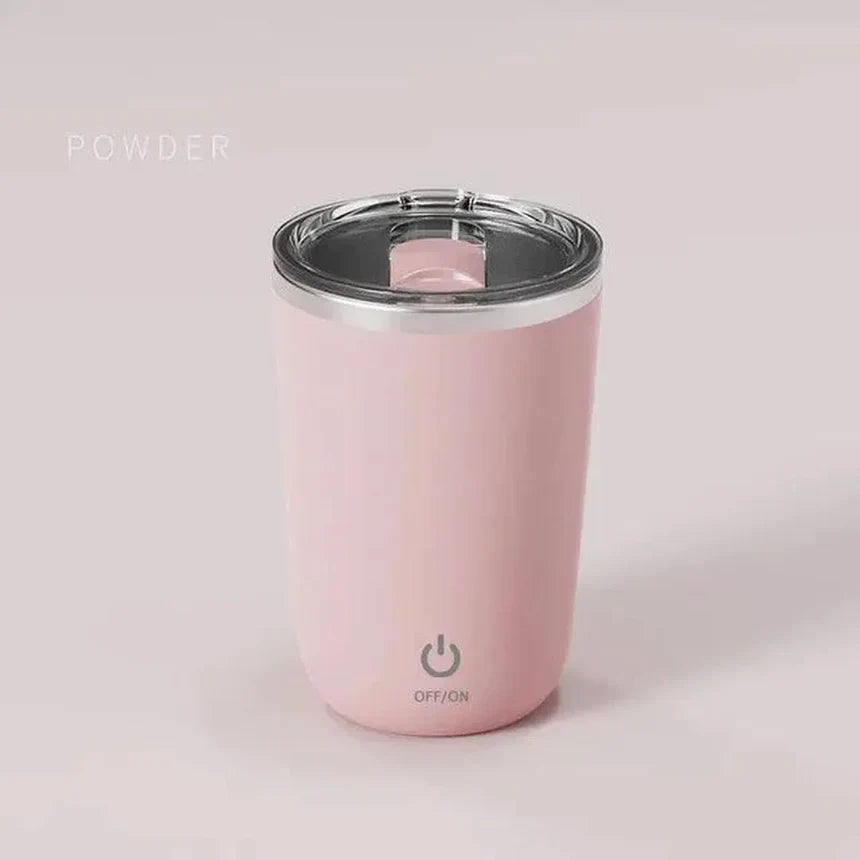 Magnetic rechargeable self-stirring mug in pastel pink color