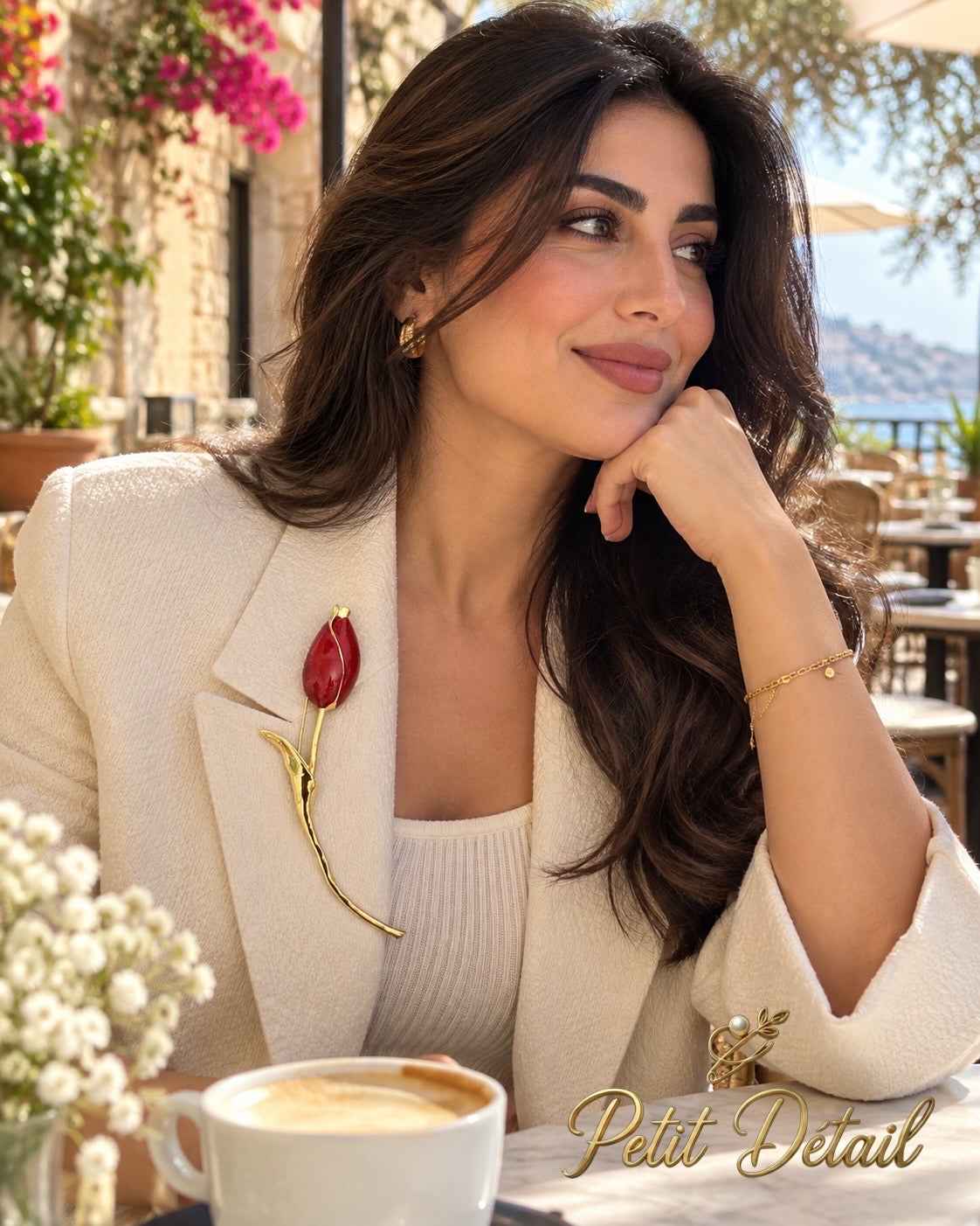 Red Enamel Long-Stem Tulip Brooch Petit Détail Lebanon