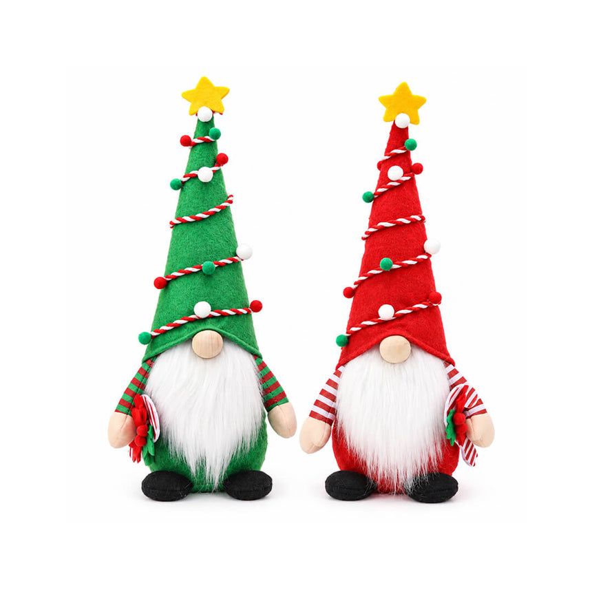 Christmas gnome decoration with tree-style hat in red and green