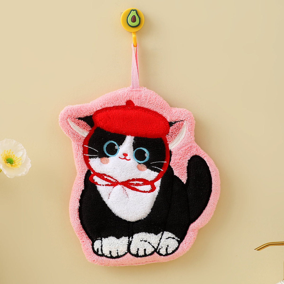 Cute Cat Coral Microfiber Hanging Hand Towel 24x19cm