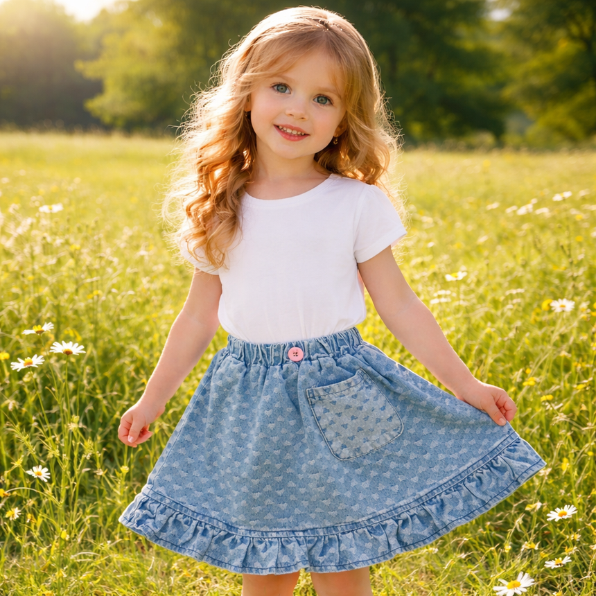 Denim Skirt LOVE for Girls | 7–8Y