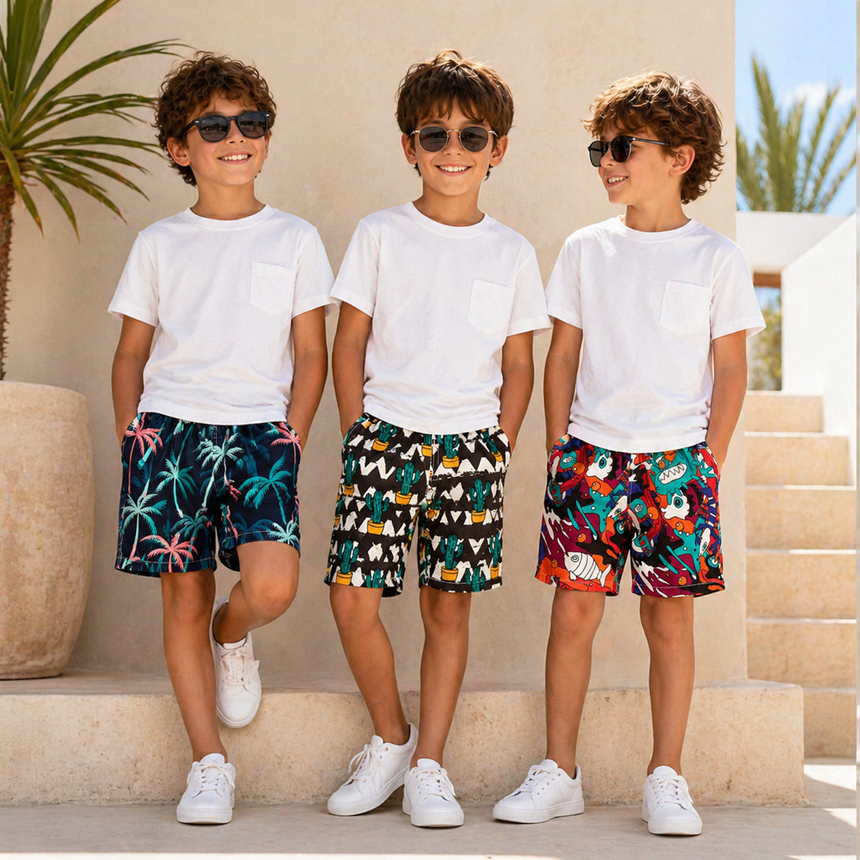Boys Double-Layer Swim Shorts - Trendy Summer Style - Size 3-10Y