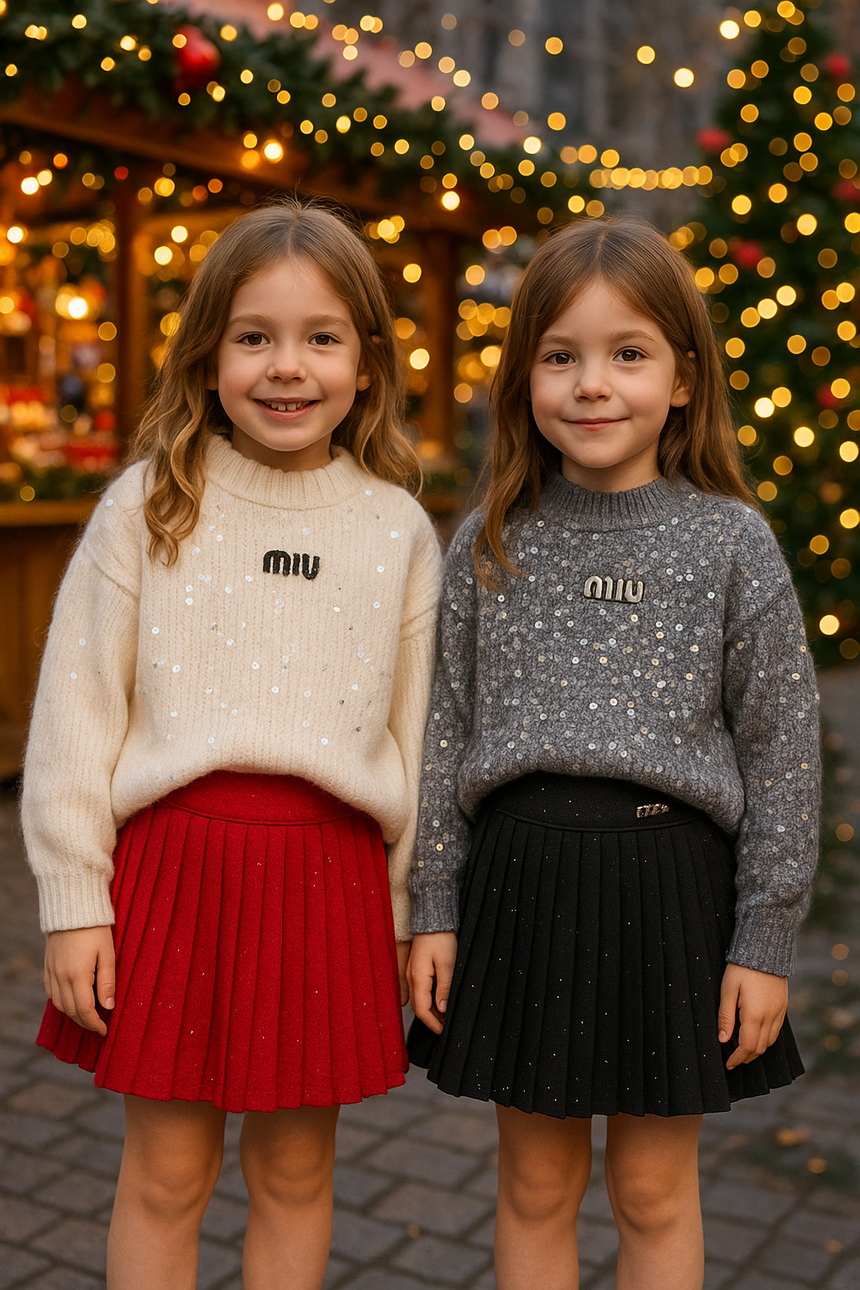 Girls’ Wool Sweater & Skirt Set – Miu Miu / 1–9Y